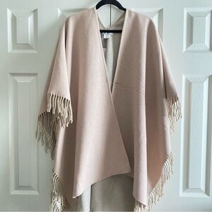 ZIGHILLI COTTON BLEND DOUBLE KNIT FRINGE TRIM REVERSIBLE RUANA SHAWL Blush Beige